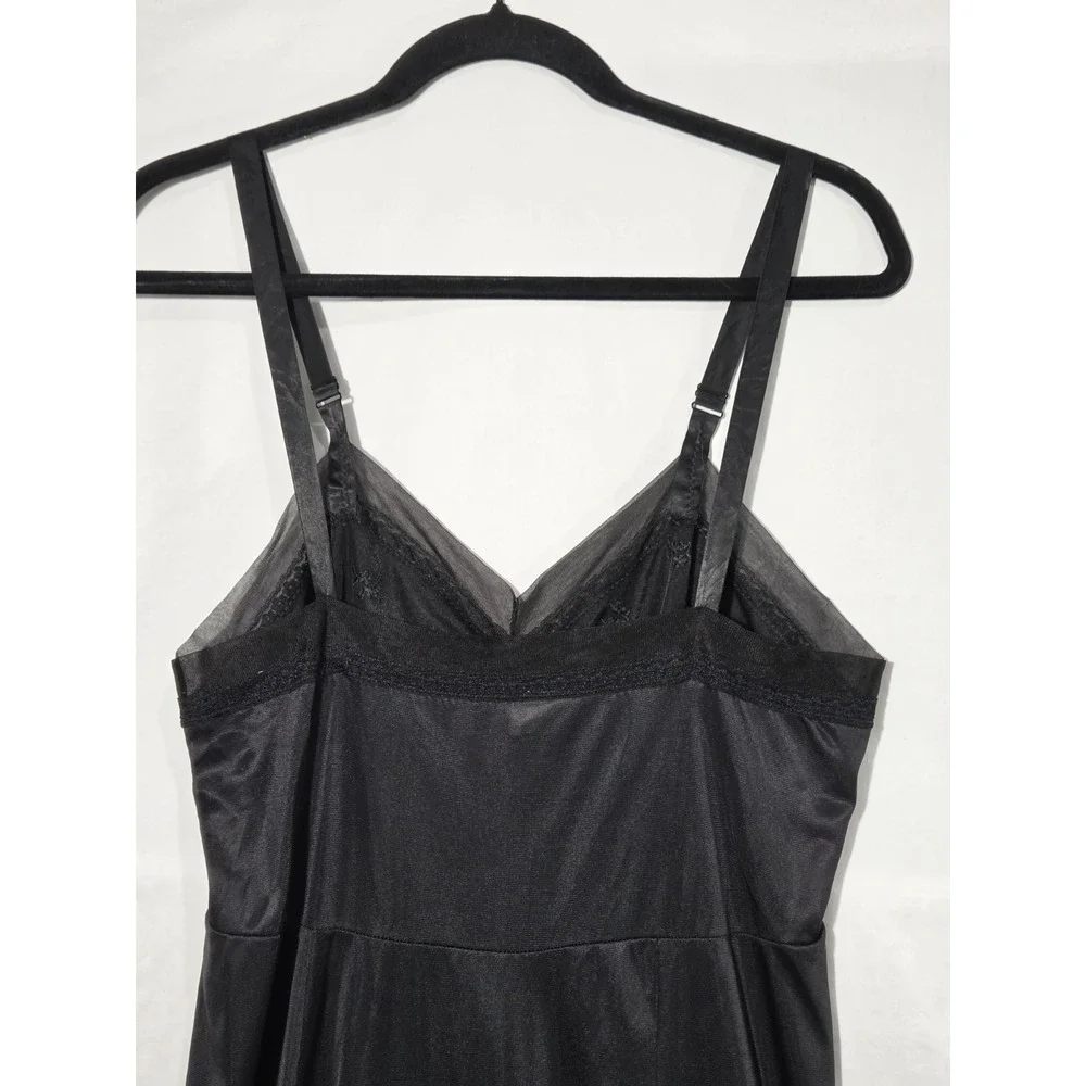 1960s Philmaid Full Slip Dress Womens‎ 38 Black Vintage Embroidered Mesh Trim
